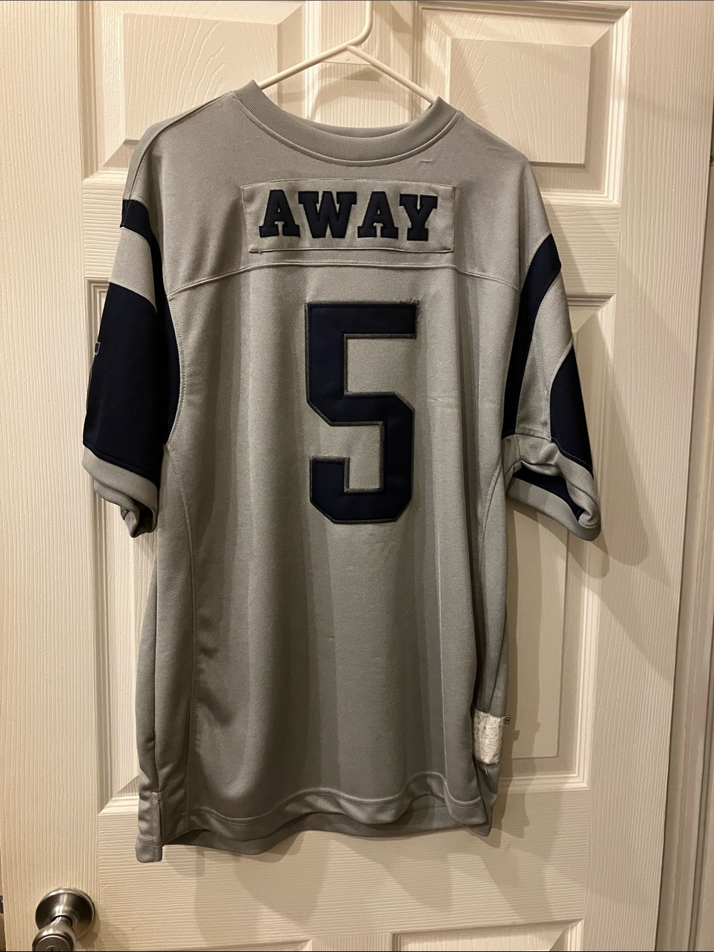 FUBU Men's Gray Jersey with Navy Accents and Number 5